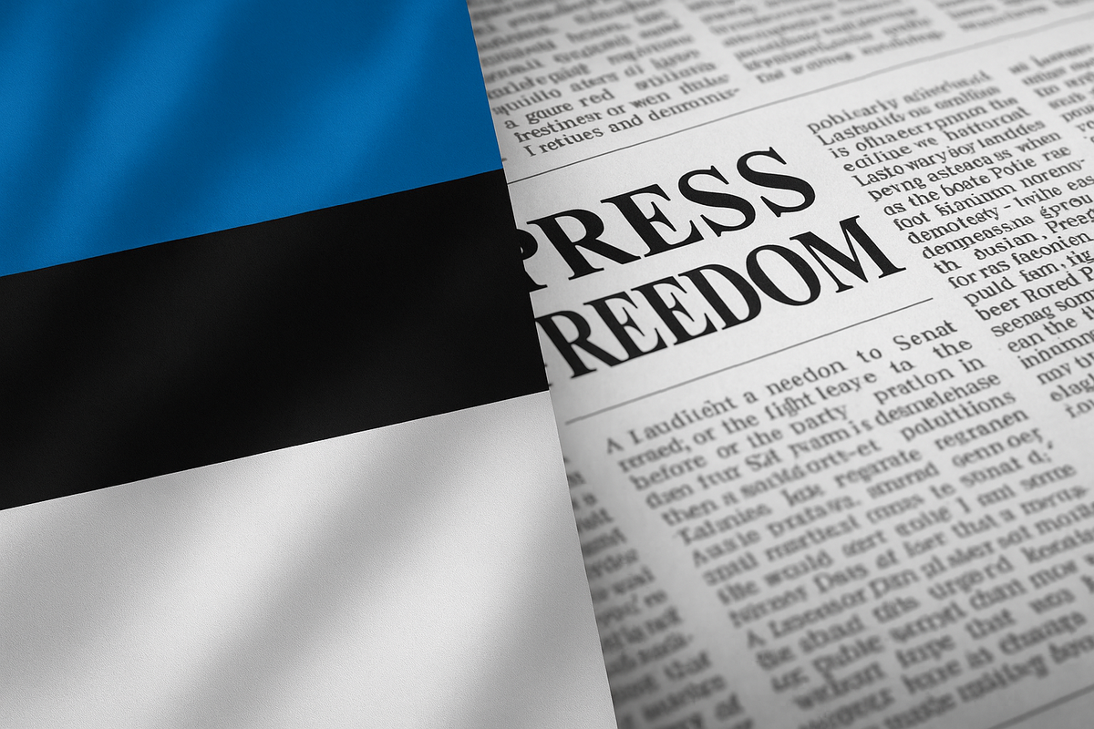 Daily newspaper and the Estonian flag