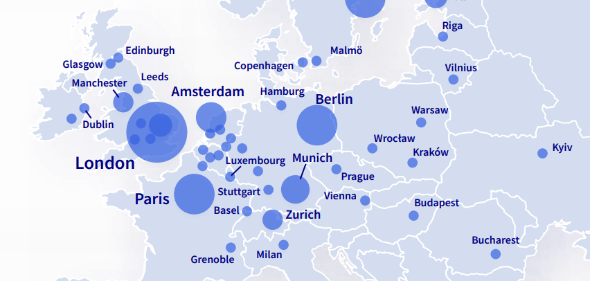 Map of the capital cities of Europe 