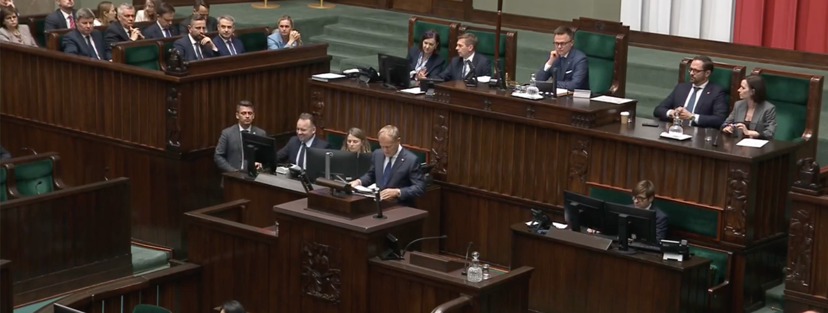 Prime Minister Donald Tusk's gives a statement to the Polish Parliament