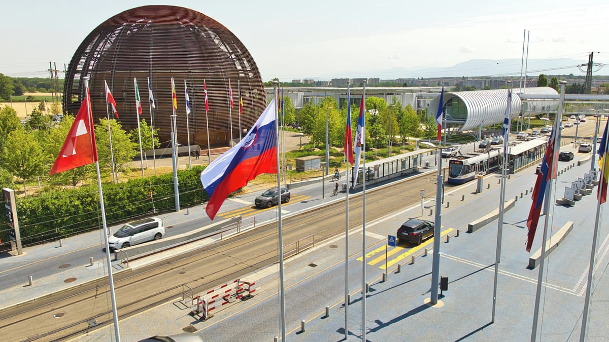 The Slovenia flag flying in front of CERN 