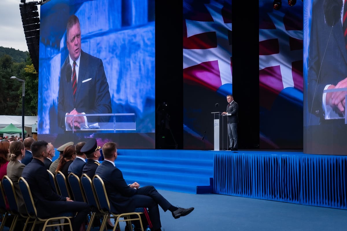 Slovak Prime Minister Robert Fico gives a Slovak National Uprising anniversary speech in Banska Bystrica on 29 August, 2025