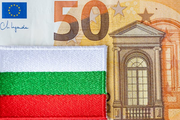 50 euro banknote and Bulgarian flag