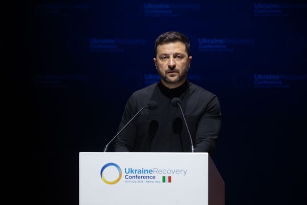 Ukrainian President Volodymyr Zelenskyy addresses the Ukraine Recovery Conference