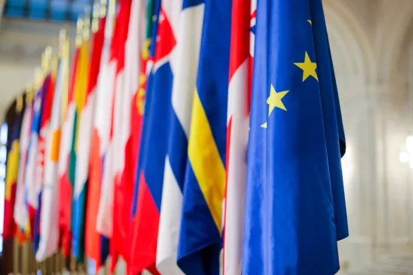 EU flags representing the member states and the single market